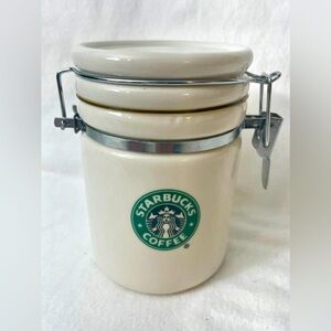 Starbucks Ceramic Canister Sealable 2007 White Coffee Storage Green Mermaid Logo